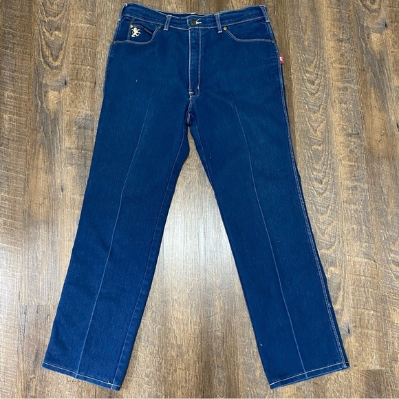 Braxton Stretch Indigo Straight Leg Jeans with Contrasting Top Stitching SZ 34/M - Picture 1 of 10
